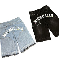 Shorts en jean pour homme Streetwear avec logo personnalisé, délavage clair, coupe droite, décoration en dentelle, imprimé, chaînes et pierres, été