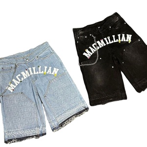 Streetwear Custom <b>Patches</b> Logo <b>Men</b> Denim <b>Shorts</b> With Custom Embossed Design <b>Shorts</b> Printed Chain And Stones Jean <b>Shorts</b> for <b>Mens</b> - Product Image 1