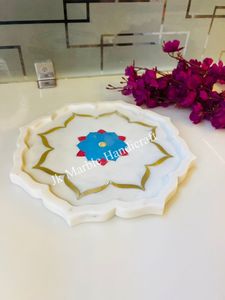 Handmade Marble <b>Decorative</b> <b>Plate</b> Dishwasher Safe Flower Design Shape for Home Kitchen Decoration Party Use Wholesale Available - Product Image 2