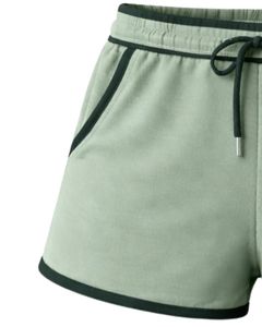 Pantalones Cortos de Felpa de Algodón Personalizados para Mujer, Color Verde Salvia con Contraste de Bosque Oscuro, Cintura Elástica, Ropa Deportiva Informal de Verano - Product Image 3