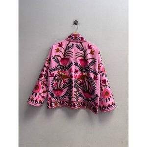 Pink Color 100% Cotton <b>Jacket</b> Hand Stitch <b>Short</b> <b>Jacket</b> Unisex Winter Coat Uzbek Embroidery Suzani <b>Jacket</b> Women's <b>Jackets</b> - Product Image 6