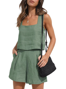 Women Outfits <b>Lounge</b> Matching Two Piece Tops High Waist Shorts Summer Vacation Sets - Product Image 5