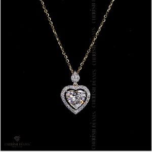 Collar con Colgante de Diamante Cultivado en Laboratorio con Forma de Corazón y Cadena de Eslabones en Oro Amarillo de 18K para Compromiso Femenino - Product Image 1