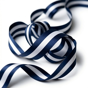 Cinta de Satén Doble de 25 mm (1 Pulgada) con Raya Central Blanca y Azul Marino para Tarjetas de Invitación, Accesorios de Ropa, Decoración de Empaques, Venta al por Mayor - Product Image 1