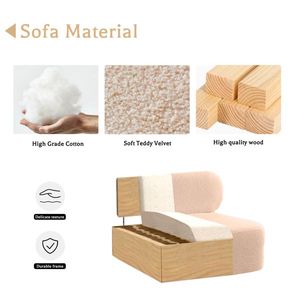 Fauteuil de lecture en velours Teddy de style Mid-Century, chaise d'appoint avec coussins épais, siège rembourré en coton, canapé de salon - Product Image 2
