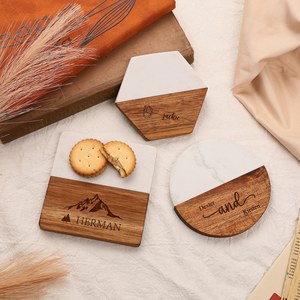 Living & Craft Round Wood Marble <b>Coasters</b> <b>for</b> Home Office or Christmas Housewarming Table Use Stylish Cup <b>Drinks</b> Holder - Product Image 6