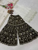 Ensemble Sharara en Soie Chinnon Lourde, Prêt-à-porter, Séchage Rapide, Protection Solaire Estivale, Tenue Ethnique Festive avec Broderies Riches