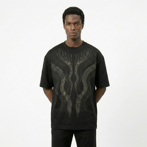 Premium Crystal Stone <b>Geometric</b> Front Logo T-<b>Shirt</b> Oversized Cotton Casual Streetwear Rhinestone Fashion Summer Tee - Product Image 1