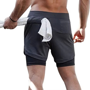 Shorts de sport et de yoga pour hommes à taille haute avec poches pour téléphone, design double couche, séchage rapide, tissu Oxford, couleur unie - Product Image 4