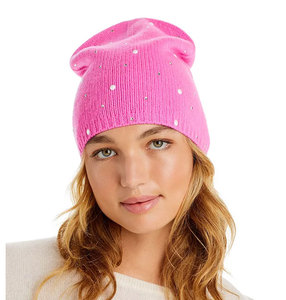 Chapeau en tricot acrylique personnalisé OEM avec strass, de haute qualité, respirant, épais et chaud pour l'hiver - Product Image 5