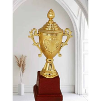 Coupe de championnat ornementale de qualité supérieure avec finition dorée, poignées décoratives, design en relief et base élégante pour les sports