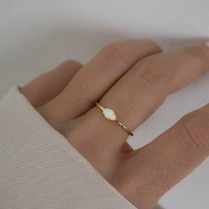 <b>Opal</b> <b>Ring</b> 925 Sterling Silver 14K <b>Gold</b> Plated Minimalist Promise <b>Ring</b> Birthstone Gift For Women Engagement - Product Image 4