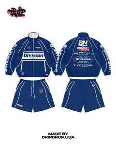 <b>Black</b> Division Sports Wear Jacket Shorts Set | Oversized Zip <b>Windbreaker</b> & Shorts | Brand Archive Streetwear Matching Set OEM - Product Image 5