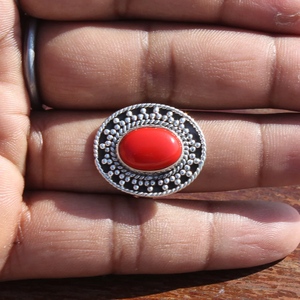 Bague en corail rouge naturel, bijou en pierre précieuse de corail naturel, bague bohème tendance, cadeau pour elle - Product Image 4