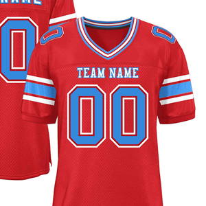 Maillot de football américain personnalisé en mesh rouge sublimé pour homme, col en V, manches courtes, respirant, anti-humidité, nom et numéro de l'équipe - Product Image 4
