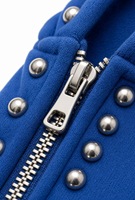 Vente en gros de sweats à capuche bleus pour hommes, style streetwear, avec patchs croix gothiques, en molleton clouté, personnalisables OEM