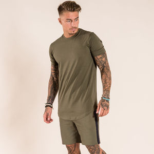 Men's Dark Grey T-Shirt And Shorts <b>Set</b> Two Piece Slim Fit Side Stripe Tee With Matching Shorts Casual Activewear Lounge Wear - Product Image 5