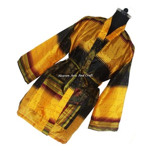 KS003 Magnifique Kimono Sari Vintage, Robe Courte d'Été à Imprimé Floral Bohème, Manches Longues Amples, Style Vacances Vintage - Product Image 5