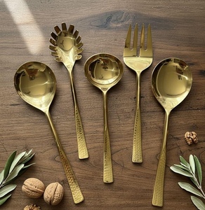Gold Plated Serving Spoon Set <b>Mirror</b> Finish Long Handle Glam Design Party Tableware - Product Image 2