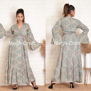 ชุดกิโมโนผ้าไหมส่าหรีอินเดียชุดเดรสยาวชายหาดผ้าปิดบิกินี่ผ้าโบฮีเมียนขนาดใหญ่พิเศษ - Product Image 2