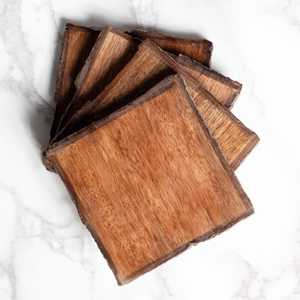 Handcrafted Mango Wood Coaster Set | Quiet Luxury Sculptural <b>Desk</b> Decor | <b>Rustic</b> Wooden Coasters - Live Edge Mango Wood - Set - Product Image 5