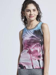 Débardeur sans manches pour femme avec imprimé palmier, en polyester tricoté respirant, col rond, vêtement de sport - Product Image 4