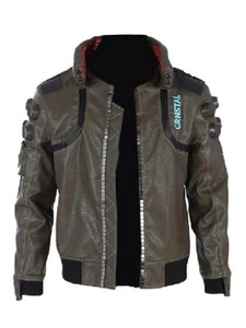 Samurai Cyberpunk 2077 Bomber Leather <b>Jacket</b> - Product Image 1