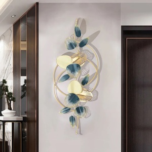 Contemporary Metal <b>Wall</b> Art Feathers <b>Decor</b> Silver Frame Gold White Black Foliage Home Decoration Rectangle <b>Large</b> 33-40 Inches - Product Image 4