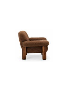 Fauteuil rembourré moderne avec pieds en bois massif, tissu marron, design mid-century, pour salon ou appartement - Product Image 4