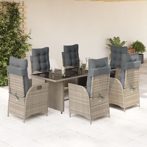 Set da Pranzo da Giardino in Rattan Grigio per 6 Persone, Resistente alle Intemperie, Arredamento da Esterno in Stile Contemporaneo - Product Image 1