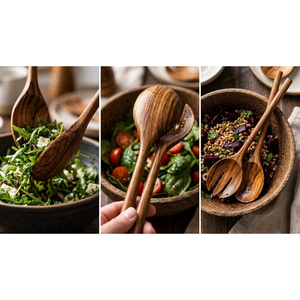 Handcrafted Modern Teak Wood <b>Salad</b> Server Set 2 Piece Eco-Friendly Spoon and Fork for Mixing Tossing <b>Salad</b> <b>Tools</b> - Product Image 4