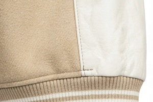 Custom Beige <b>Suede</b> Varsity <b>Jacket</b> <b>Men</b> Wool Sleeve Zipper Closure Breathable Waterproof Windproof Casual Outerwear High Quality - Product Image 2
