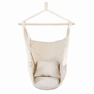 Sedia Sospesa in Tela di Cotone Beige Distintiva con Comodi Cuscini per Soggiorno - Product Image 4