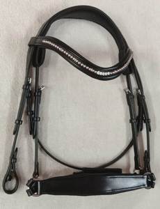 Brida de cuero Annabelle Equestrian para caballo, con frenteera acolchada suave, corona negra, accesorio para equitación. - Product Image 1