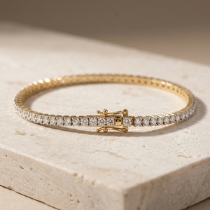 Tennis Style Lab Grown Synthetic Diamond Laser Drilled Brilliant Cut 10k Yellow Gold Rhodium Plated Classic Luxury <b>Bracelets</b> - Product Image 1