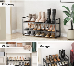 Standing <b>Metal</b> Double Tier Storage <b>Rack</b> for Home Organization and Entryway - Product Image 3