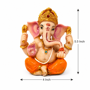 Handcrafted Resin Ganesha <b>Statue</b>-Traditional Indian God Home Tabletop Decor for Diwali Orange <b>Gold</b> Color - Product Image 2