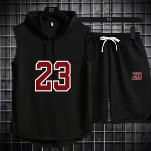 Nouvel ensemble sportif deux pièces été pour homme et femme : T-shirt sans manches à capuche + short de sport, idéal pour la gym et le style décontracté - Product Image 4