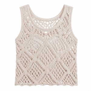 Chaleco sin mangas de punto bohemio para mujer Fasmic International, top de verano con diseño geométrico hueco en color verde azulado, top halter de acrílico tejido a mano - Product Image 5