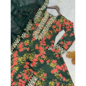 Ensemble élégant pour femmes avec haut à imprimé numérique fantaisie et broderie, pantalon palazzo et dupatta - Product Image 6