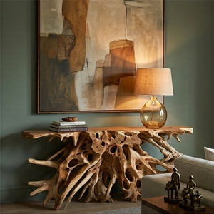 Table console ARTERRA en teck de luxe, forme libre, structure en bois naturel, décoration pour salon - Product Image 5