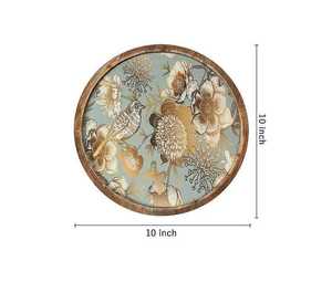 Round Wooden Eco-friendly AH CREATIONS Cake <b>Stand</b> with Floral <b>Bird</b> Design Handmade Decorative Platter Hand Wash Only - Product Image 3