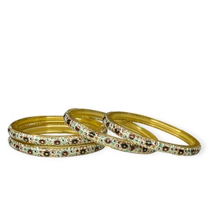 Wholesale Gold Plated Floral Pattern <b>Glass</b> <b>Bangles</b> Set with Crystal Rhinestone Inlay Ethnic Style Women's Party - Product Image 1