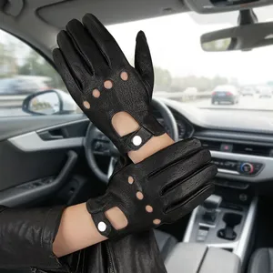 Black Sheep Leather Driving <b>Gloves</b> Wrist Length Unlined Plain Style For Daily Use Winter Warmth Men's - Product Image 4