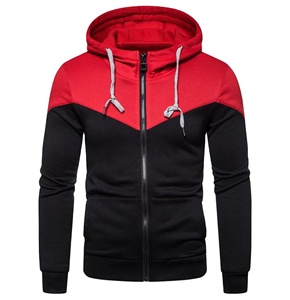 Men's Hooded Zip-Up Sweatshirt Color Blocking Slim Fit Casual Autumn Wear Red Black French Terry Material - Product Image 1