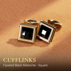 Boutons de manchette de luxe en météorite noire facettée plaqués or 18 carats - Pierre précieuse Feng Shui pour homme |   MSDADEG006 |   Collection Tinh Vu |   Vietnam - Product Image 1