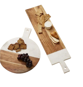 Ensemble de deux planches à fromage pour la viande de mouton, planches à fromage pour hôtel, cuisine, en bois d'acacia bicolore - Product Image 1
