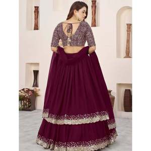 Charming Purple <b>Sequins</b> Georgette Engagement Wear Lehenga Choli for Women - Product Image 4