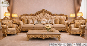 Premium Classic Living Room <b>Sofa</b> <b>Set</b> with Gold Leaf Finish Princely High Back <b>Sofa</b> <b>Set</b> Imperial Style Golden Finish <b>Sofa</b> <b>Set</b> - Product Image 5