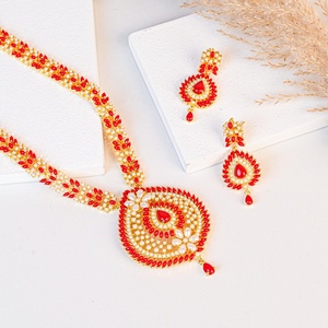 Wholesale Price Traditional South Indian Coral <b>Necklace</b> Set 22K Gold Plated Bridal Jewelry Wedding Wear - Product Image 2